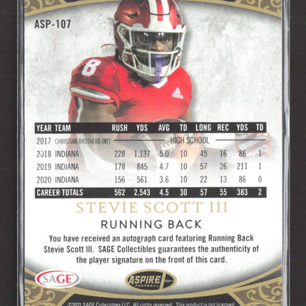 2021 SAGE Aspire Football Stevie Scott III #ASP-107 Autograph Auto