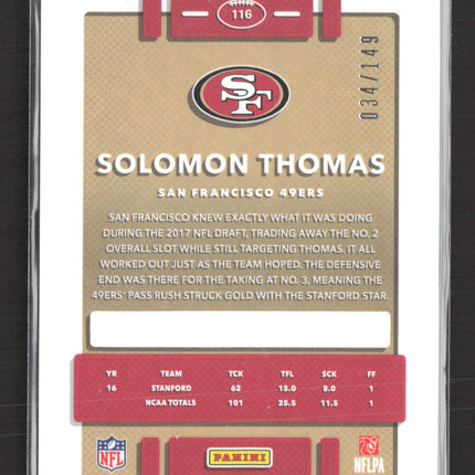 2017 Panini Donruss Optic Prizm Solomon Thomas #116 Blue 034/149