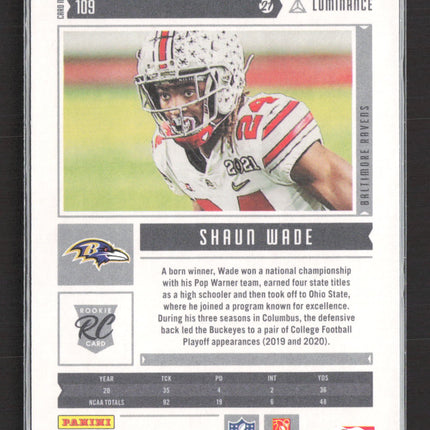 2021 Panini Luminance Football Shaun Wade #109 RC 02/99