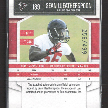 2010 Panini Classics Significant Signatures Sean Weatherspoon #189 256/499 Auto
