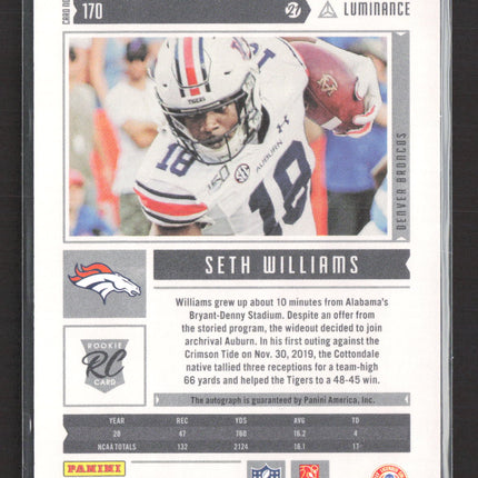2021 Panini Luminance Seth Williams #170 RC 047/100 Auto
