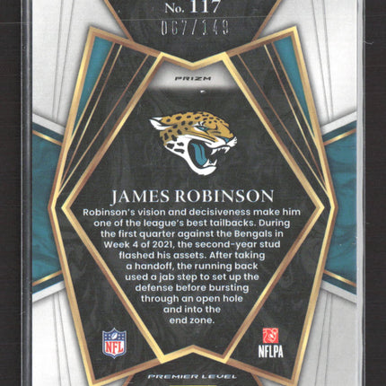 2022 Panini Select Football Premier Level James Robinson #117 Blue Prizm 067/149