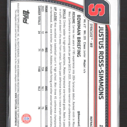 2024 Topps Bowman Chrome University Justus Ross-Simmons #109 Refractor