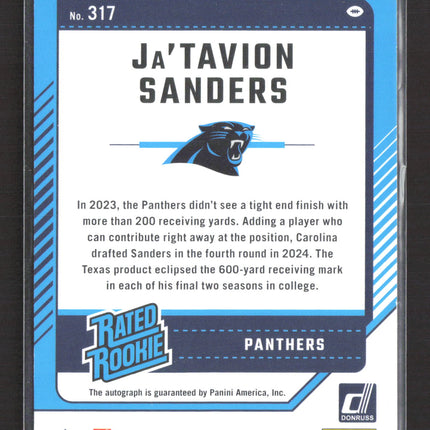 2024 Panini Donruss Ja'Tavion Sanders #317 Green Auto