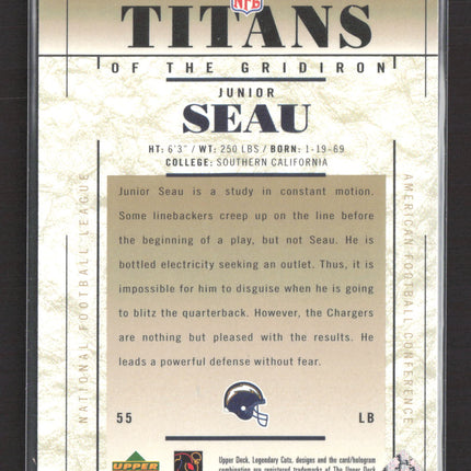 2002 Upper Deck SP Legendary Cuts Titans of the Gridiron Junior Seau #108 /1500