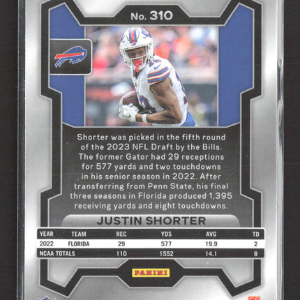 2023 Panini Prizm Justin Shorter #310 Orange Disco RC