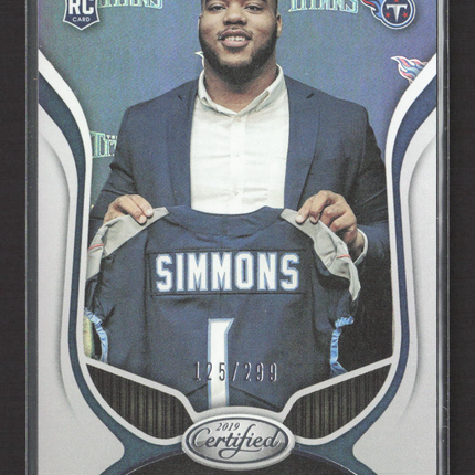 2019 Panini Certified Football Jeffery Simmons #177 RC 125/299