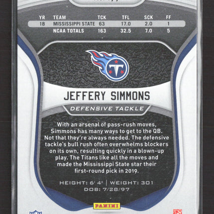2019 Panini Certified Football Jeffery Simmons #177 RC 125/299