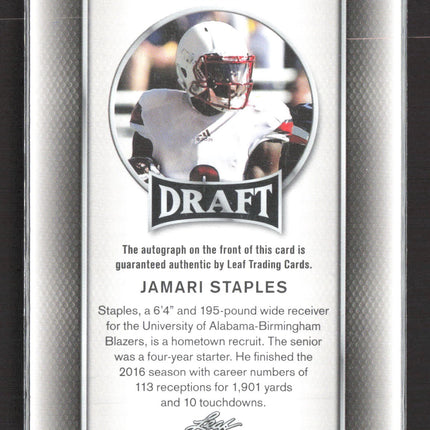 2017 Leaf Draft Jamari Staples #A-JS1 Auto