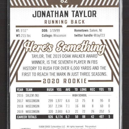 2020 SAGE Hit Premier Draft Jonathan Taylor #82