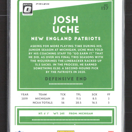 2020 Panini Donruss Optic Prizm Josh Uche #137 RC HOlo