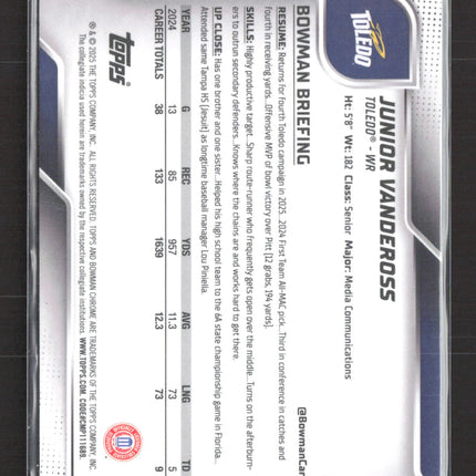 2025 Bowman Chrome University Junior Vandeross #197 Teal Refractor /325