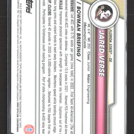 2023 Bowman Chrome University Jared Verse #60 1st Bowman