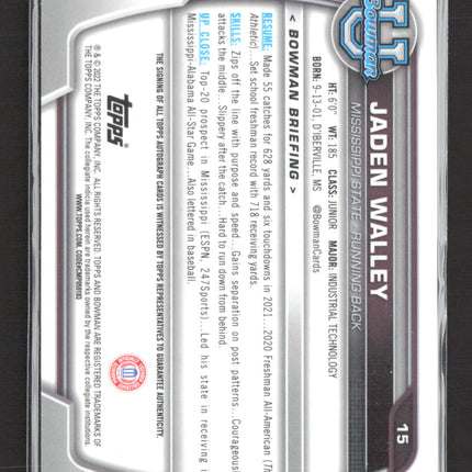 2022 Bowman University Jaden Walley #15 Auto