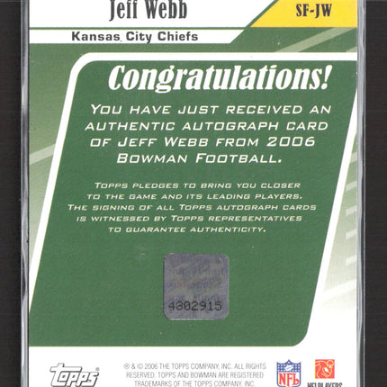 2006 Bowman Signs of the Future Jeff Webb #SF-JW Auto