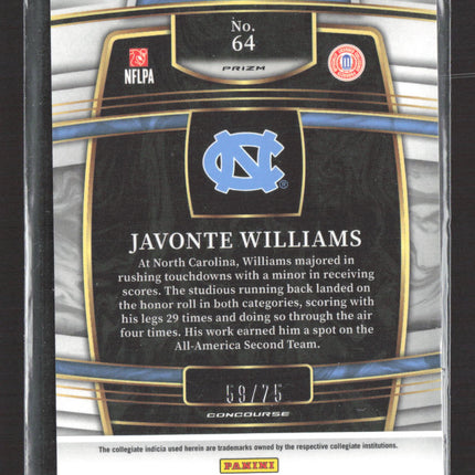 2022 Panini Select Draft Picks Prizm Concourse Javonte Williams #64 Purple 59/75