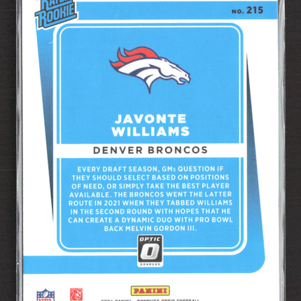 2021 Panini Donruss Optic Prizm Javonte Williams #215 Bronze