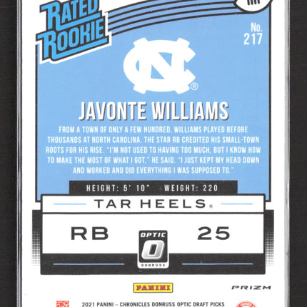 2021 Panini Chronicles Donruss Optic Draft Picks Javonte Williams #217 Bronze