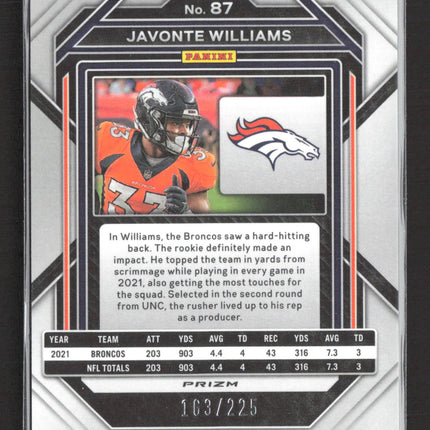 2023 Panini Prizm Javonte Williams #87 Purple Ice 163/225