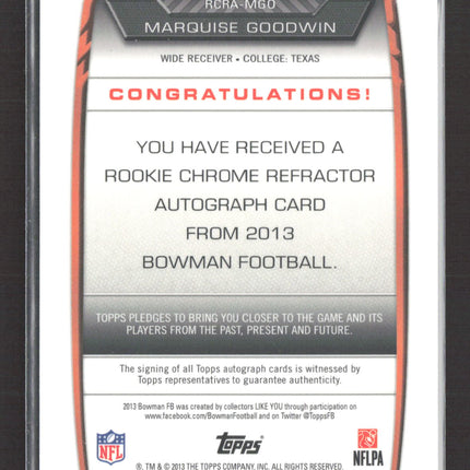 2013 Bowman Chrome Marquise Goodwin #RCRA-MGO Refractor RC Auto