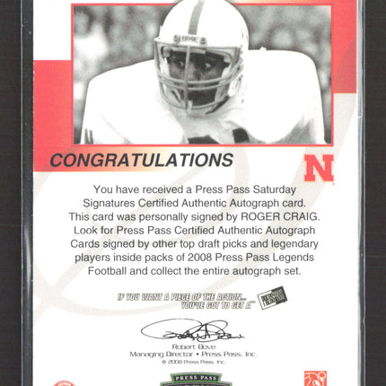2008 Press Pass Legends Saturday Signatures Roger Craig #SS-RC Auto