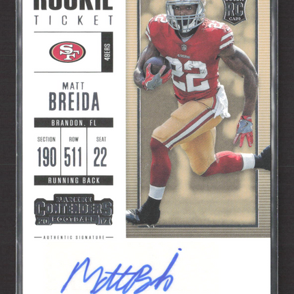 2017 Panini Contenders Football Matt Breida #178 RC Auto