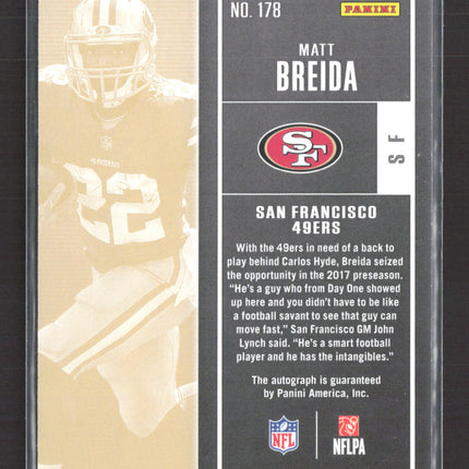 2017 Panini Contenders Football Matt Breida #178 RC Auto