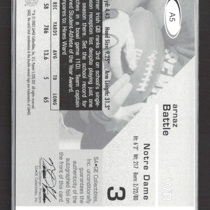 2003 SAGE Authentic Autograph Arnaz Battle #A5 Auto /910