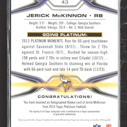 2014 Topps Platinum Jerick McKinnon #43 RC Auto
