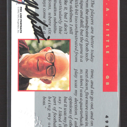 1992 Pro Line Portraits Throwbacks Y.A. Tittle #438 Auto