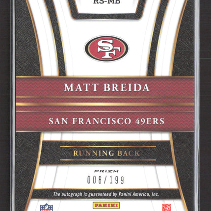 2018 Panini Select Prizm Matt Breida #RS-MB 008/199 Auto