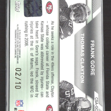 2007 Topps Co-Signers Frank Gore Thomas Clayton #CSA-GC 02/10 Auto