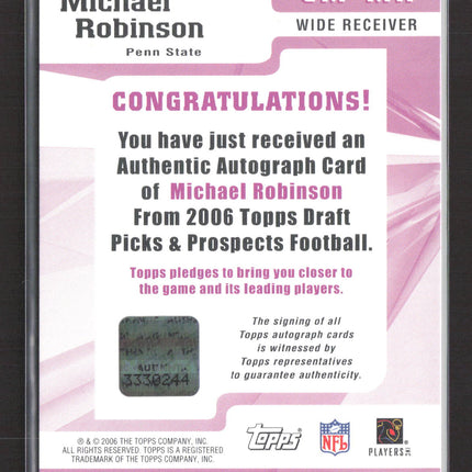 2006 Topps Draft Picks & Prospects Class Marks Michael Robinson #CM-MR 04/10 Auto