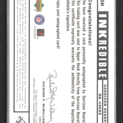 1999 Upper Deck Retro Inkredible Garrison Hearst #GH Auto