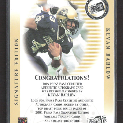2001 Press Pass Signature Edition Kevan Barlow #N/A Gold 038/250 Auto