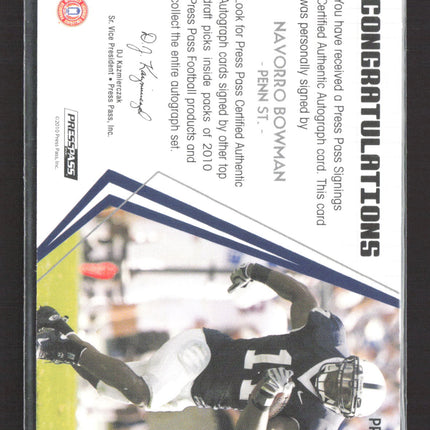 2010 Press Pass Signings NaVorro Bowman #PPS-NB 050/193 Auto