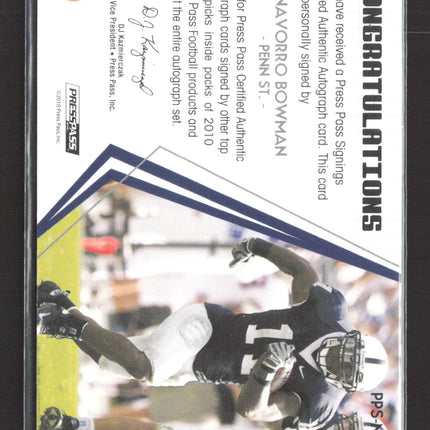 2010 Press Pass Signings NaVorro Bowman #PPS-NB 086/193 Auto