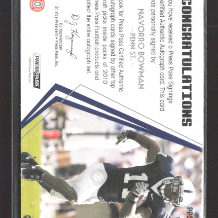 2010 Press Pass Signings NaVorro Bowman #PPS-NB Auto