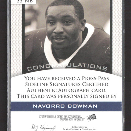 2010 Press Pass Sideline Signatures NaVorro Bowman #SS-NB  Auto