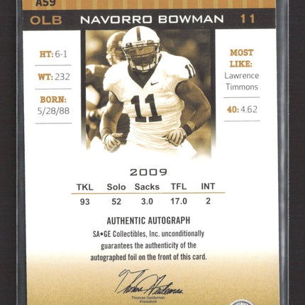 2010 SAGE HIT NaVorro Bowman #A59 Auto