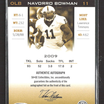 2010 Sage Hit Navorro Bowman #A59 Auto