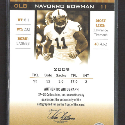 2010 SAGE HIT NaVorro Bowman #A59 Authentic Autograph 178/250 Auto