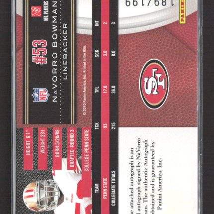 2010 Panini Limited Monikers Phenoms NaVorro Bowman #187 Auto /199