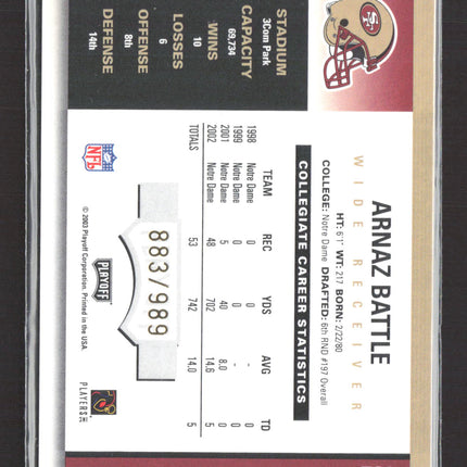 2003 Playoff Contenders Rookie Ticket Arnaz Battle #182 Auto /989