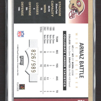 2003 Playoff Contenders Season Ticket Arnaz Battle #182 Auto /989