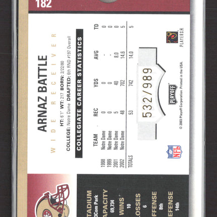 2003 Playoff Contenders Season Ticket Arnaz Battle #182 Auto /989