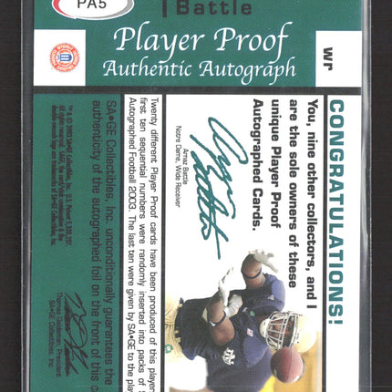 2003 SAGE Player Proof Autograph Arnaz Battle #PA5 Auto