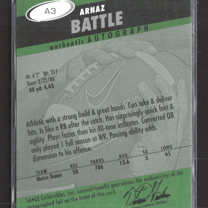 2003 SAGE HIT Arnaz Battle #A3 Auto
