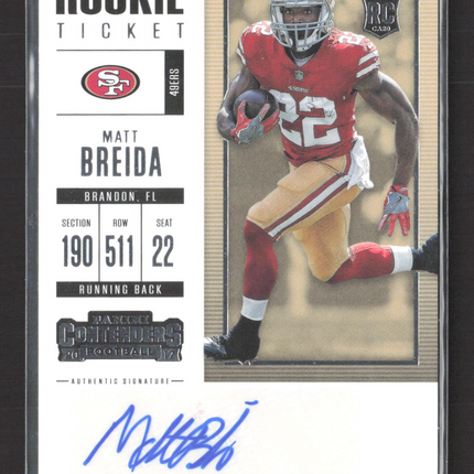 2017 Panini Contenders Football Matt Breida #178 RC Auto