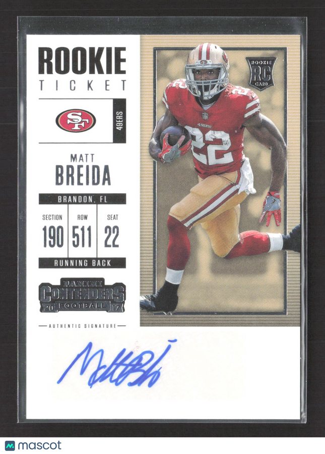 2017 Panini Contenders Football Matt Breida #178 RC Auto